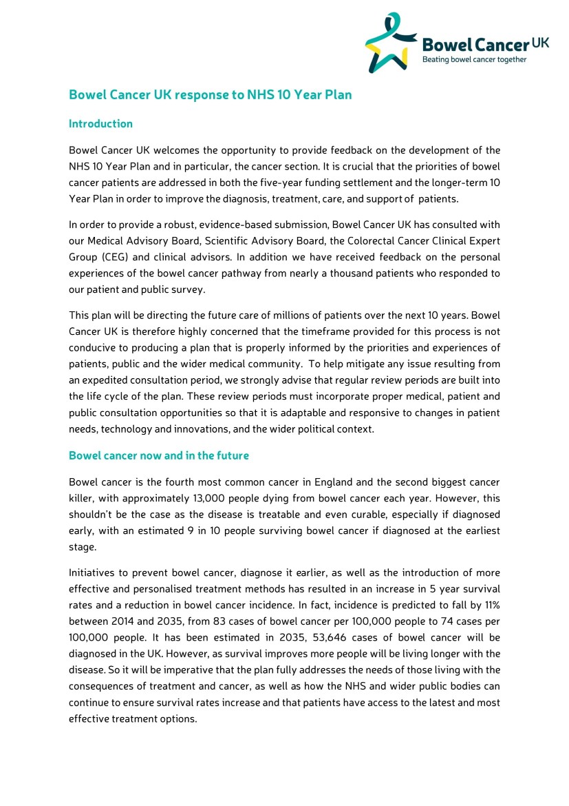 Policy Reports And Consultations Bowel Cancer Uk
